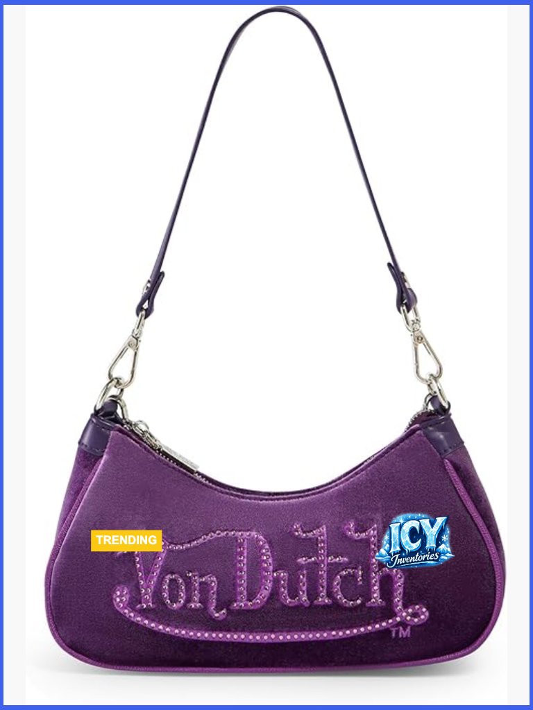 Velvet Shoulder Bag With Rhinestone Logo And Silver Chain